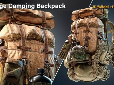 Vintage Camping Backpack Low-poly 3D model