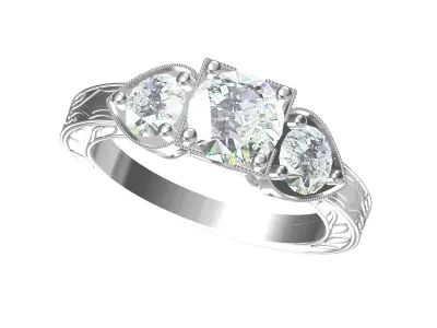 Solitair 3 Stone Ring 3D print model buy