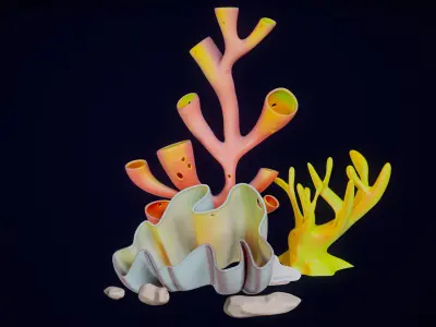X9 Cartoon Coral Reefs And Seaweed Package 3D model