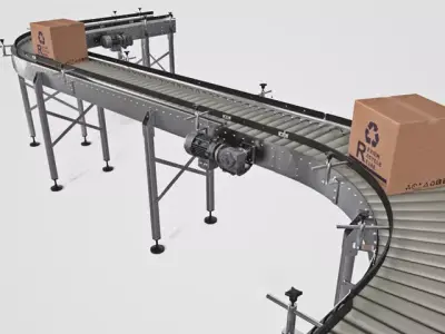 Conveyor 3D model belt with boxes 3D model