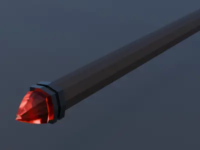 Battle Spear with ruby Low-poly 3D model