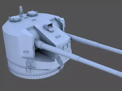 QF 5-25-inch Mk I DP Turret - 1-100 scale 3D print model
