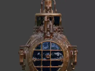 Steampunk Heavy Industrial Submarine 3D Model Low-poly 3D model