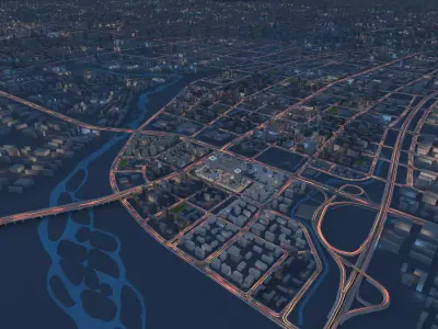 Urban Planning Night Scene Animation 3D model