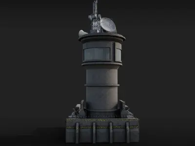 Watch Tower with barricades Low-poly 3D model