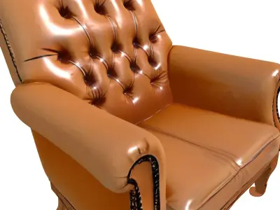 Classic Tufted Leather Armchair Low-poly 3D model