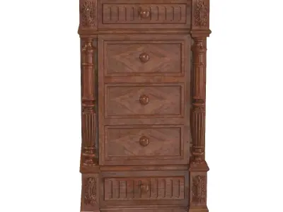 Antique French Walnut Nightstand Bedside Table 3D model