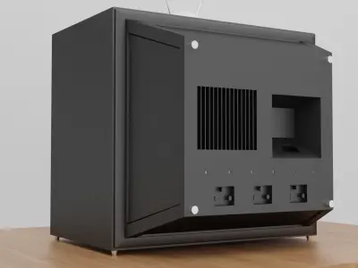low poly TV old on wooden shelf Free low-poly 3D model