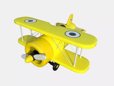 Airplane Cartoon A02 Yellow - Classic Aircraft Low-poly 3D model