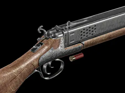 Quadruple Barrel Shotgun Rifle Low-poly 3D model