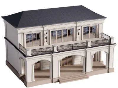 The facade of a private house in a modern light classic   3D model