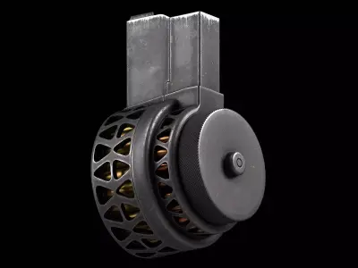 X Products X-25 50 Round Drum Skeletonized Magazine V2 cal 308 Low-poly 3D model