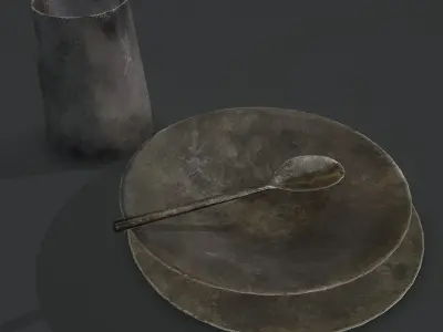 Medieval Metal Dishes Free low-poly 3D model