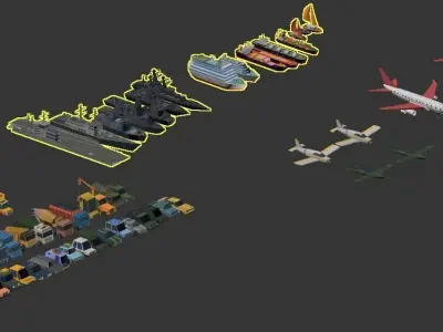Low Poly Cars Ships and Planes Low-poly 3D model