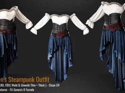 Women Steampunk Outfit-VOL 02-ZPRJ-OBJ-FBX-4K PBR Textures 3D model