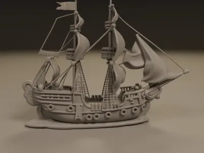 wooden ship 3D print model from CGTrader