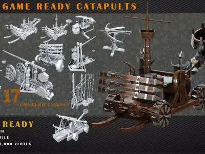 17 Base-Mesh Catapult Low-poly 3D model