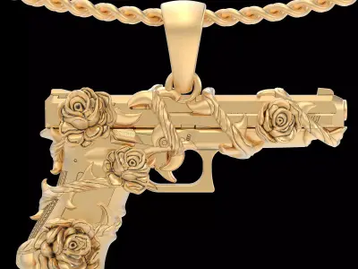 Gun Glock Flower pendant gold printable jewelry 3D print model