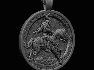 viking man with horse pendant design STL 3D print model