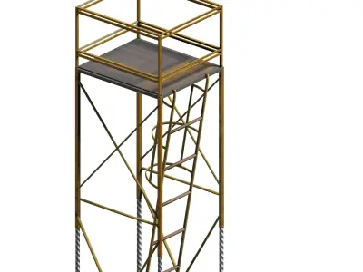 Yellow metal wheeled platform Low-poly 3D model