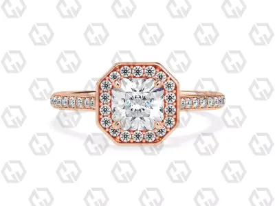 Ring 200 Radiant Shape Cathedral Halo pave set with Gems 3D print model