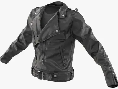 Classic Rocker Leather Jacket Black 3D model