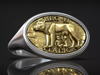 Roman Legion Italica Shewolf Romulus Remus Antique Ring 3D print model