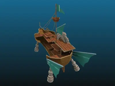 Fantasy pirate ship fighting arena for games Low-poly 3D model