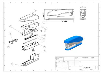 Stapler - SolidWorks Parts and Drawing 3D model