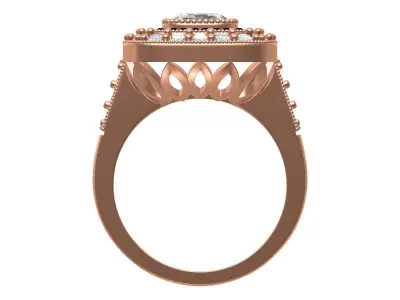 Cushion Shape Baguette Halo Vintage Engagement Ring 3D print model