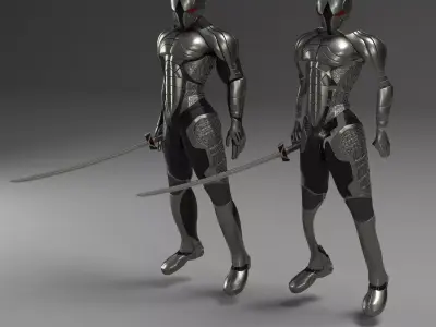 robot pair of armored men Low-poly 3D model