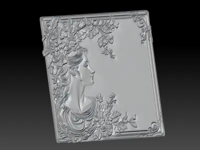 Whispers of Grace  Floral Woman Relief with Elegant Frame 3D print model
