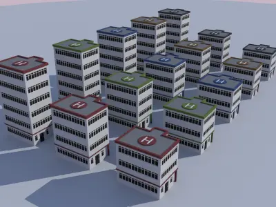 Cartoon Building Low Poly Building Commercial Hospital Low-poly 3D model