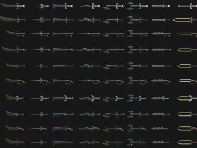 100 SWORDS COLLECTION PACK medieval melee weapons Game Ready FBX Low-poly 3D model