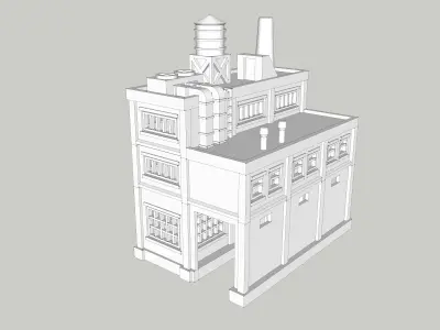 Building Large Factory with Train Passage by Outland Models Low-poly 3D model