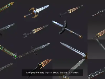 Low poly Fantasy Stylish Sword Bundle 3D Model Pack