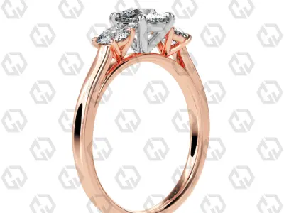 Ring 119 Round Shape Cathedral shank 3 stone ring with round 3D print model