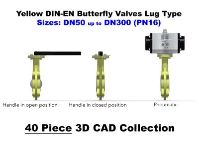 DIN-EN Butterfly Valves - Lug Type - Yellow 3D model