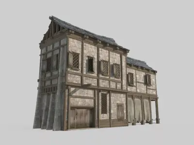 Medieval architecture houses folk dwellings 3D model