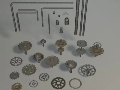 Gears and tubes Low-poly 3D model