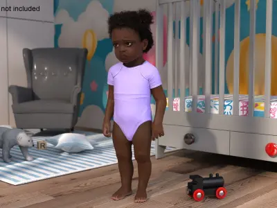 One Year Old Black Girl in Bodysuit Fur Rigged 3D model