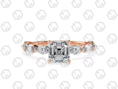 Ring 171 Asscher Shape marquise on shanks with Gems 3D print model