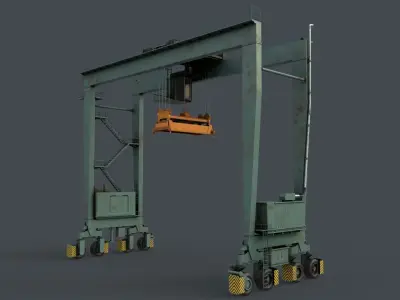 PBR Rubber Tyred Gantry Crane RTG V1 - Green Light Low-poly 3D model
