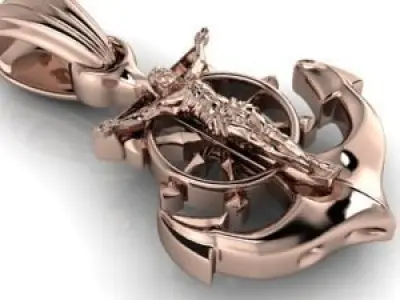 CRUCIFIED JESUS WITH ANCHOR PENDANT CHARM JEWELRY 3D print model