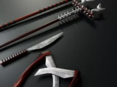 4 Ninja Weapons pack Low-poly 3D model