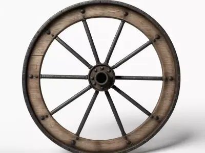 Weathered Wooden Cart Wheel Isolated 3D model