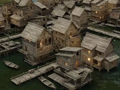 Pirate town Low-poly 3D model