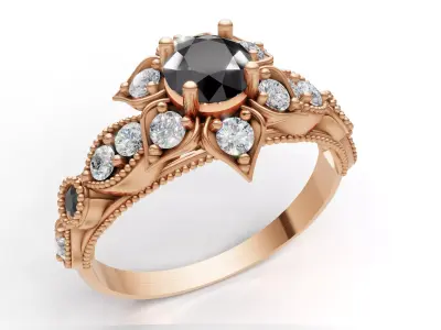 Floral Cluster Ring Vintage Beaded Shank CAD for Printing 3D print model