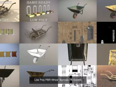 Low Poly PBR Wheel Barrows 3D Model Pack