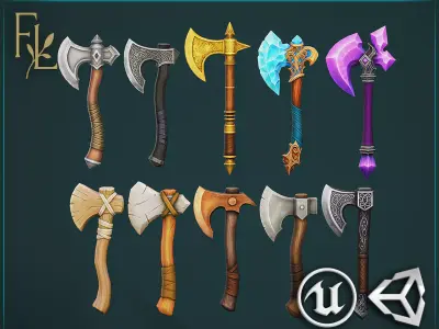 Medieval Axe Set - Game Ready Weapon Low-poly 3D model